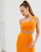 Fashionkilla Slash One Shoulder Crop Top With Buckle Detail In Pastel Orange - Orange