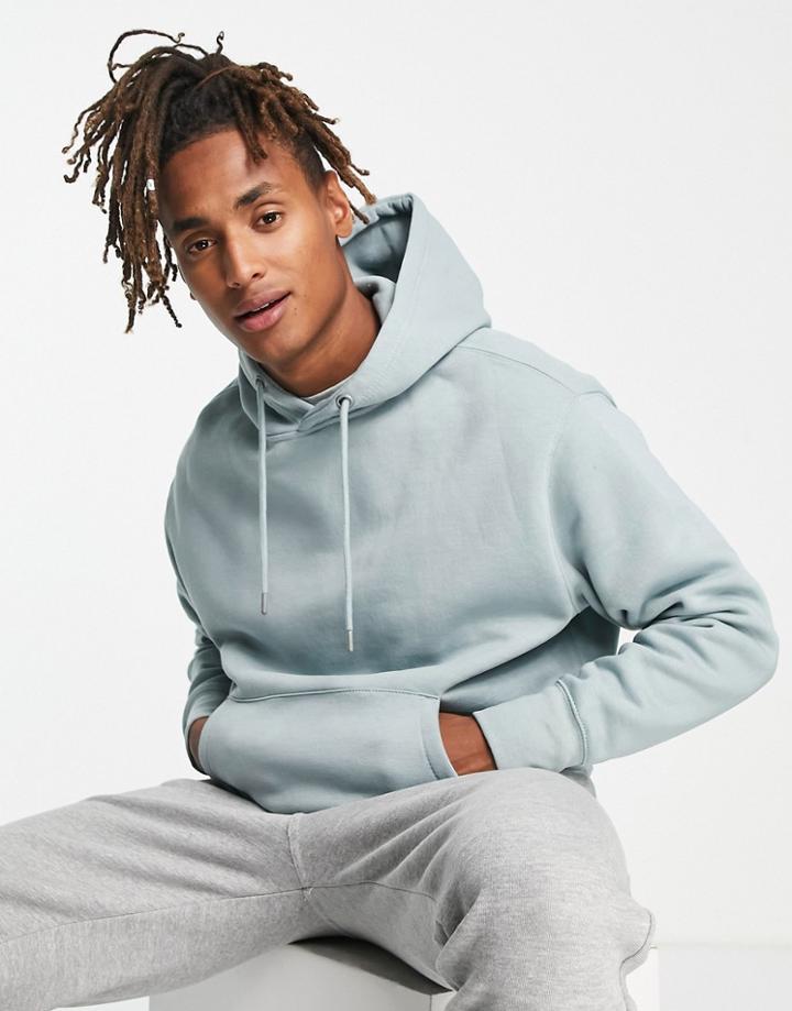Pull & Bear Basic Hoodie In Light Blue