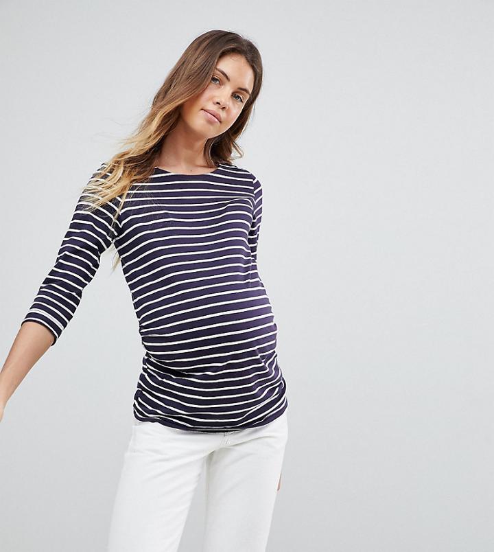 New Look Maternity Stripe 3/4 Sleeve Tee - Blue