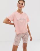 Asos Design Wild One T-shirt And Legging Short Pyjama Set-pink