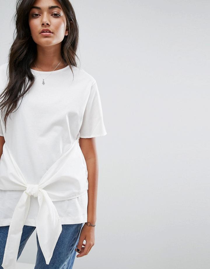 Pull & Bear Tie Front Top - White
