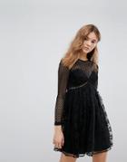 New Look Fishnet Lace Pleat Dress - Black