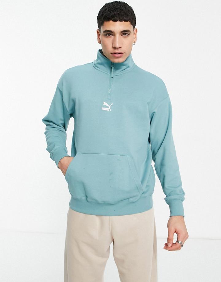 Puma Classics Half Zip Sweatshirt In Mineral Green
