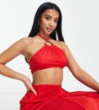 Asos Design Petite Ring Detail Beach Top In Red - Part Of A Set