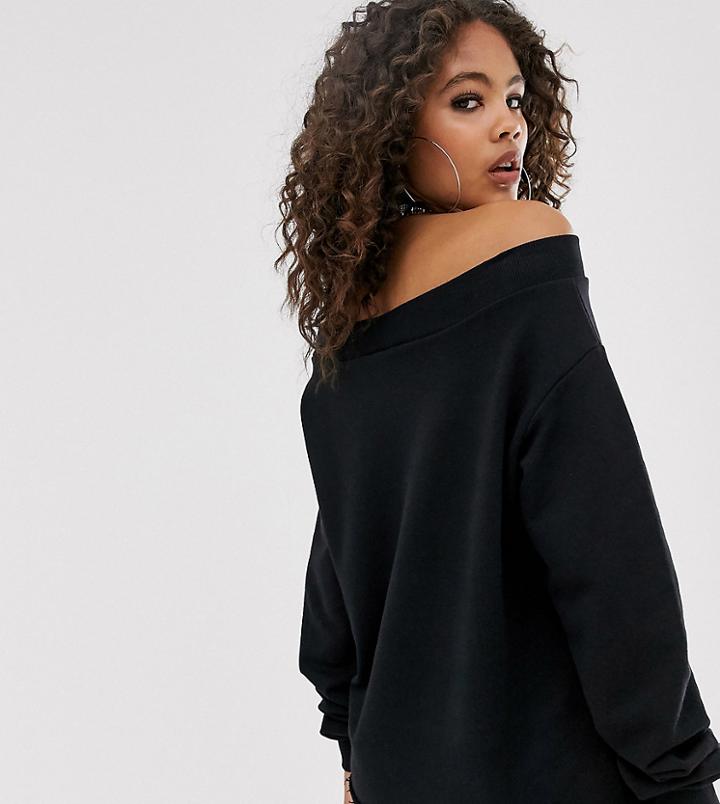 Asos Design Tall Off Shoulder Sweat In Black - Black