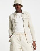 Soul Star Muscle Fit Full Zip Shirt In Stone-neutral