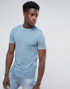 Asos Knitted Muscle Fit Textured T-shirt In Pale Blue - Navy
