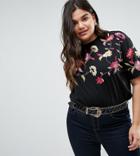 Asos Curve T-shirt With Embroidered Yoke - Black