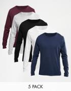 Asos Long Sleeve T-shirt With Crew Neck 5 Pack Save 25% - Multi