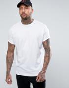 Asos Super Oversized Longline T-shirt With Roll Sleeve In White - White