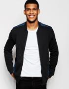 Asos Jersey Bomber Jacket With Navy Woven Panels - Black
