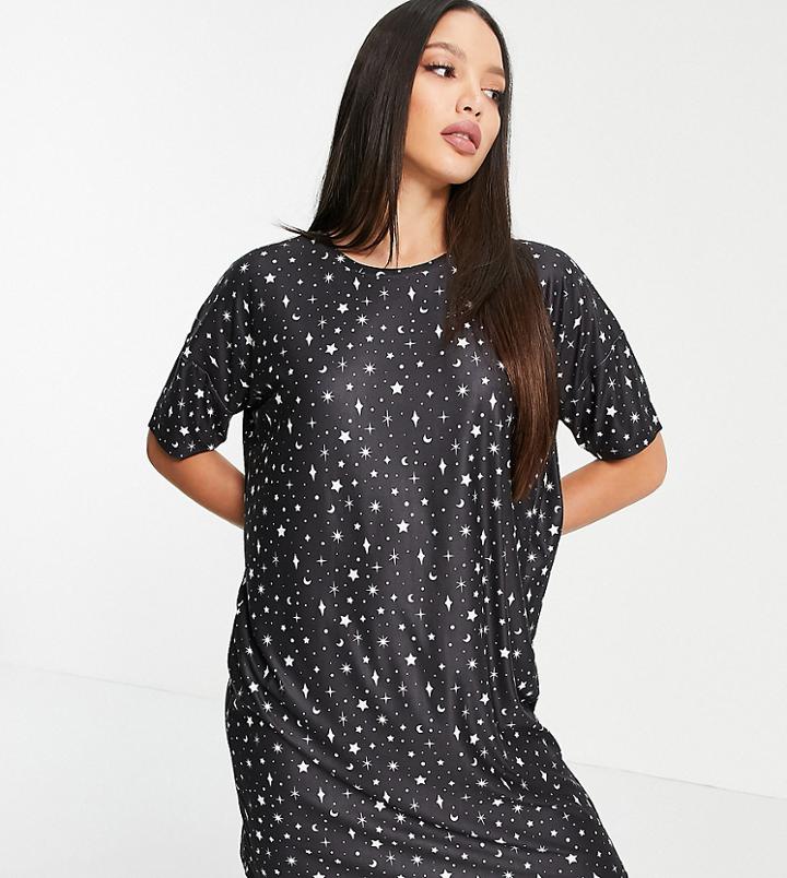 Urban Threads Tall Star Print T-shirt Dress In Black