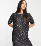 Urban Threads Tall Star Print T-shirt Dress In Black