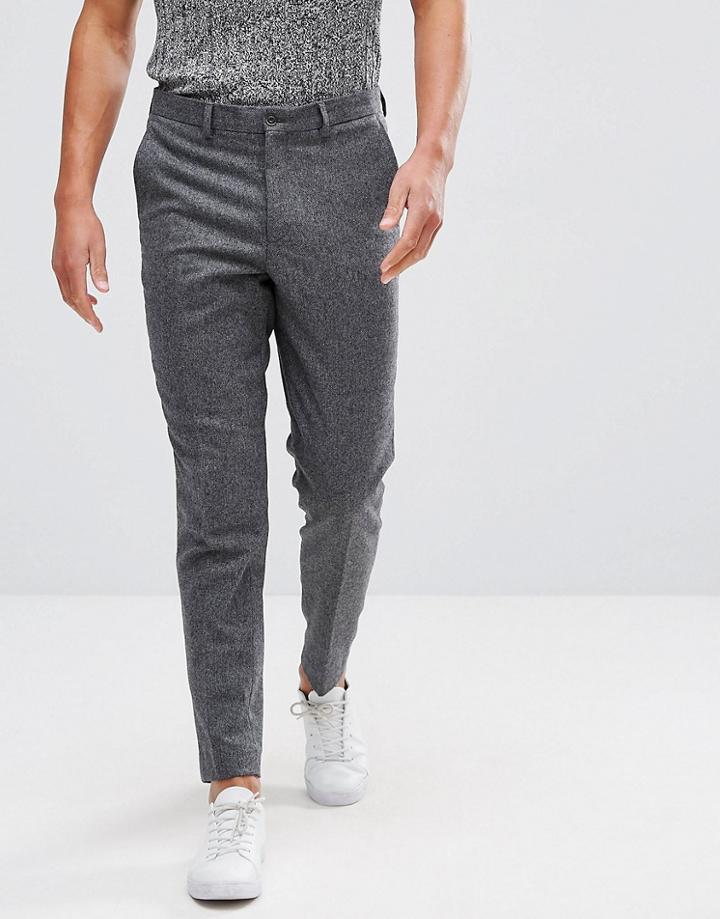 Selected Homme Tapered Tweed Wool Mix Houndstooth Pants - Gray
