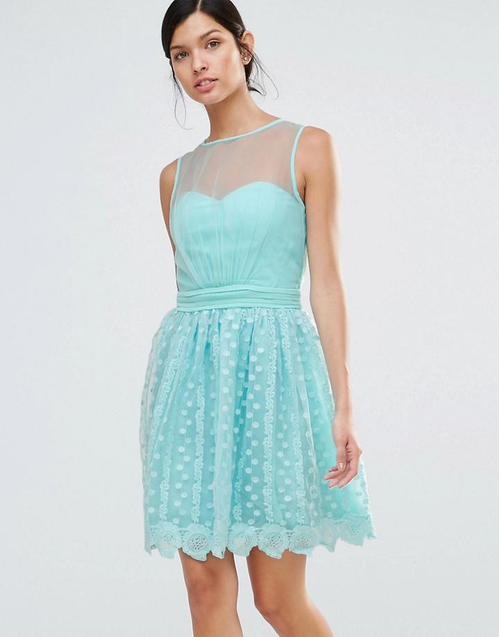 Little Mistress Lace Skater Dress - Green