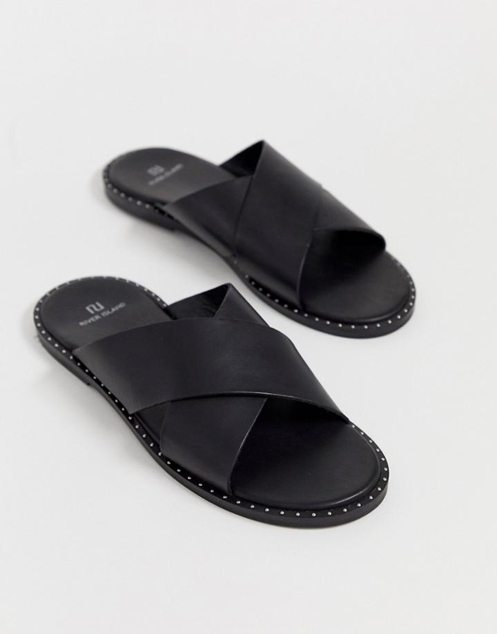 River Island Cross Over Sandals In Black - Black