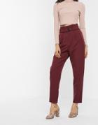 Asos Design Paperbag Pants With D Ring In Oxblood