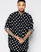 Asos Oversized Viscose Shirt With Dropped Shoulder And Polka Dots - Black