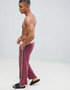 Asos Design Straight Leg Jersey Pyjama Bottom In Burgundy With Branded Waistband - Red