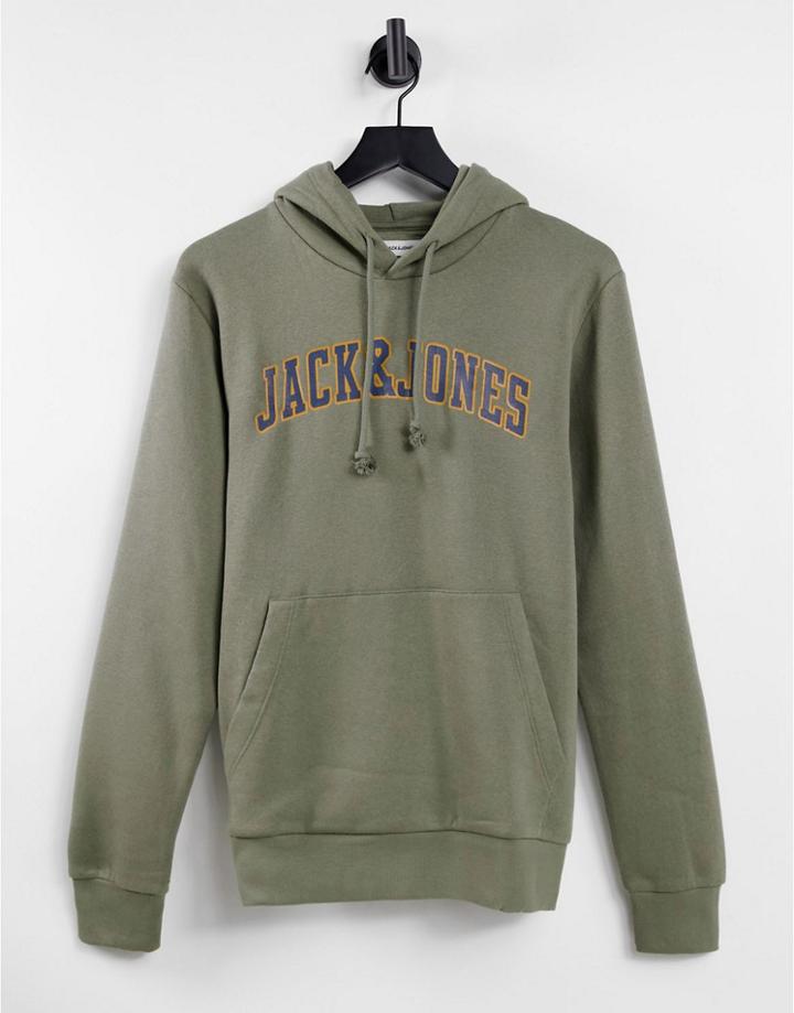 Jack & Jones College Logo Overhead Hoodie In Dusty Green