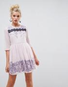 Asos Premium Eyelash Lace Mini Dress With Embroidery - Purple