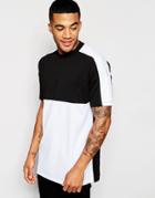 Asos Longline T-shirt In Oversized Fit With Mesh Monochrome Panels And Relaxed Fit