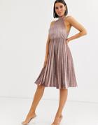 Asos Design Halter Pleated Waisted Midi Dress In Velvet