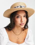 Boardmans Print Trim Boater Hat In Natural-neutral