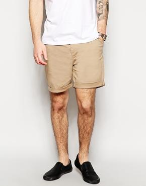 Asos Stretch Chino Shorts In Mid Length - Stone