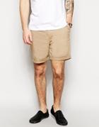 Asos Stretch Chino Shorts In Mid Length - Stone