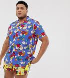 Asos Design Plus Two-piece Relaxed Floral Shirt - Blue