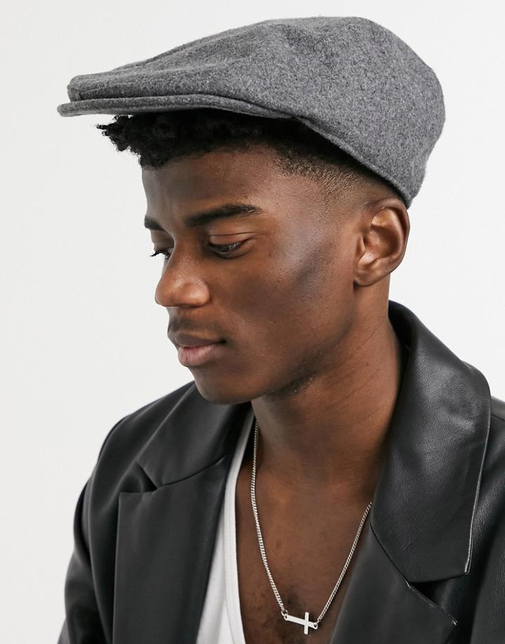 Asos Design Newsboy Cap In Gray Melton-grey