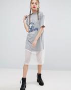 Asos Cleveland Midi T-shirt Dress With Dobby Mesh Hem - Gray