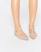 Oasis T Bar Point Sparkle Flat Shoe - Nude