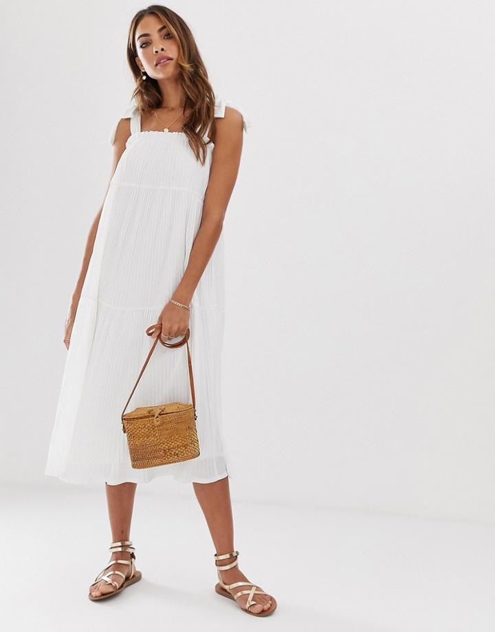 Asos Design Pleated Midi Sundress With Tie Straps-multi