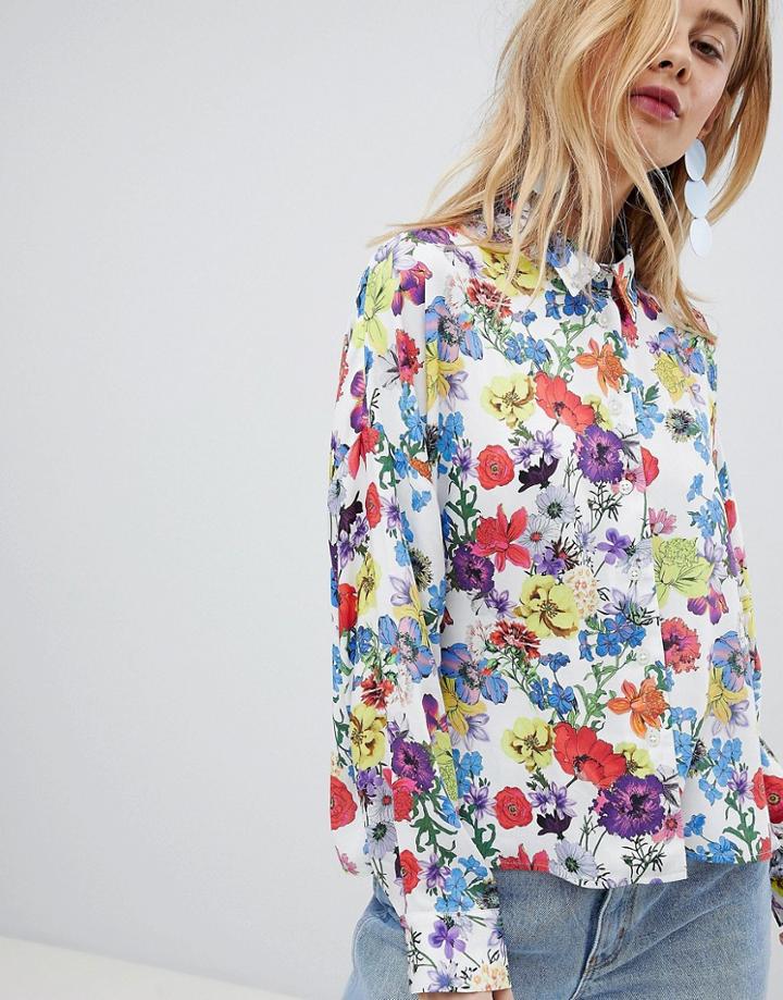 Asos Design Cropped Shirt In Spring Floral - Multi