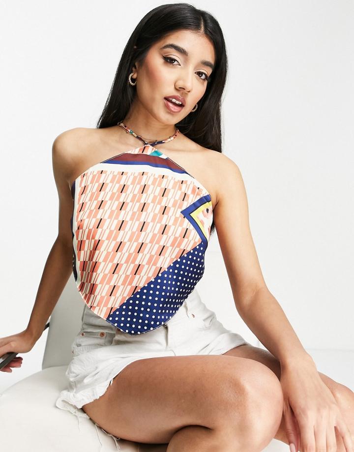 Urban Revivo Halterneck Scarf Print Top In Multi - Part Of A Set
