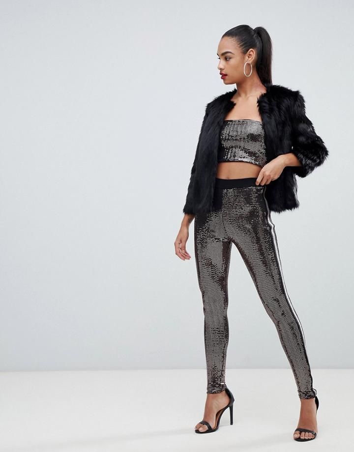 Boohoo Sequin Legging Two-piece In Gold - Gold