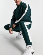 Asos Design Tracksuit Oversized Half Zip Track Top/ Tapered Sweatpants With Side Stripe In Deep Green