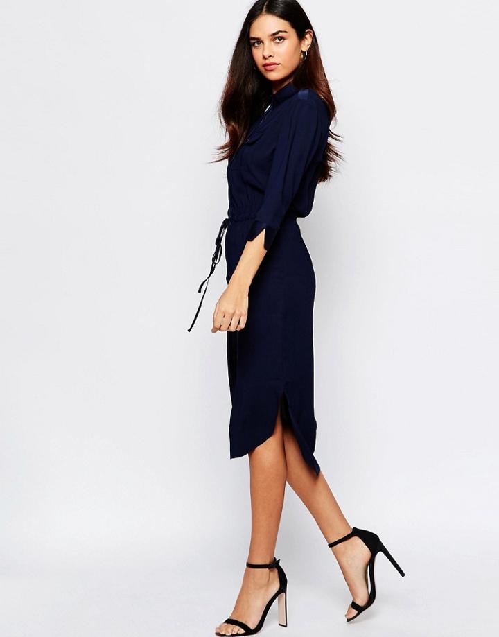 Warehouse Midi Shirt Dress - Navy