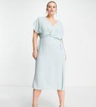 Asos Design Curve Twist And Drape Front Midi Dress In Duck Egg-blue