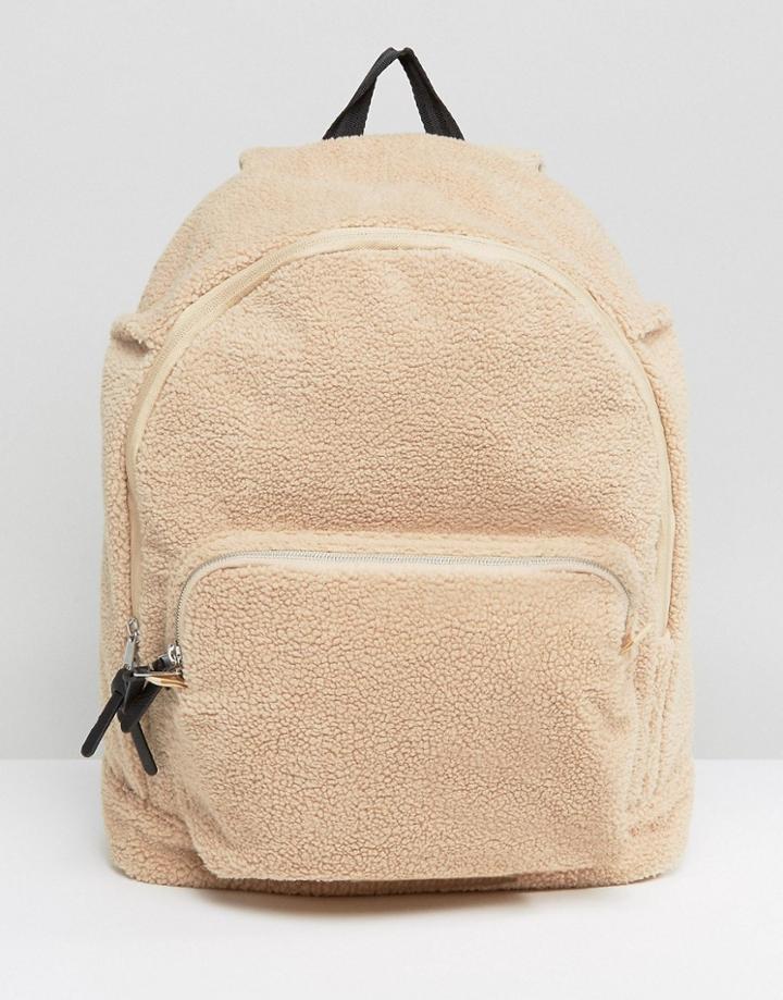 Asos Backpack In Cream Borg - Cream