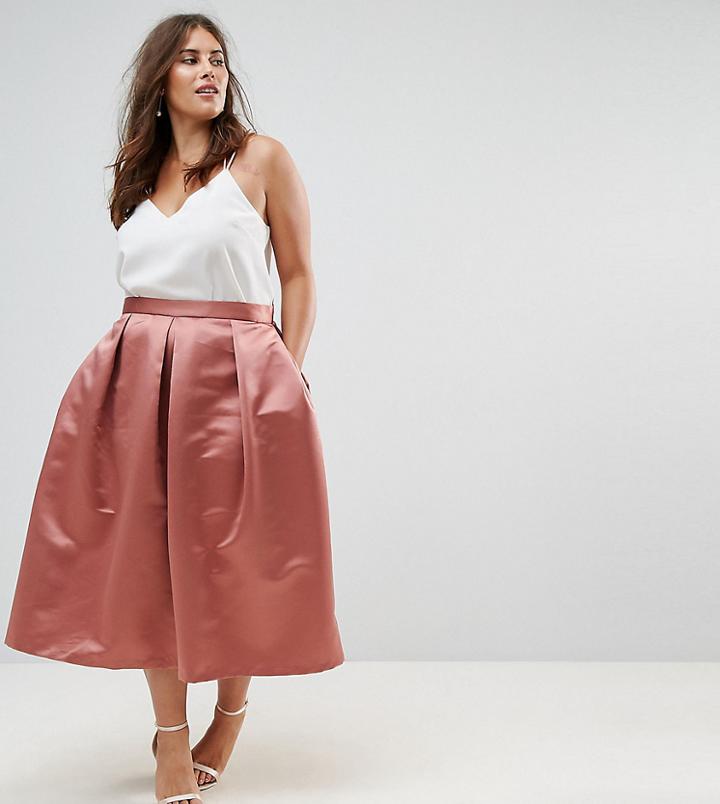 Closet London Plus Full Prom Sateen Midi Skirt - Orange