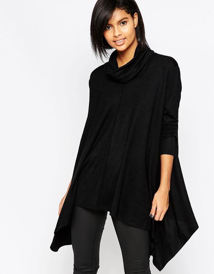 Iska Roll Neck Sweater With Asymmetric Hem - Black