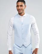 Asos Skinny Vest In Linen Mix In Blue - Blue