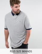 Tommy Hilfiger Plus Contrast Cuff Polo Logo Collar Reverse Slim Fit In Gray Marl - Gray
