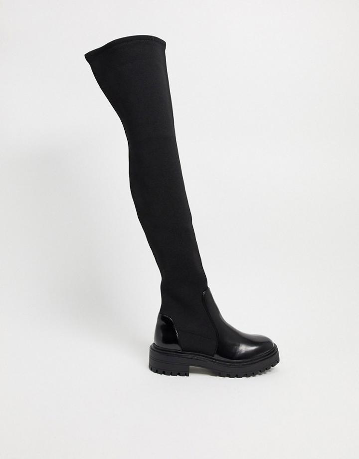 Asos Design Keeley Chunky Flat Over The Knee Boots In Black