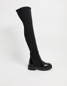 Asos Design Keeley Chunky Flat Over The Knee Boots In Black