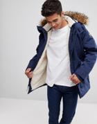 Hollister All Weather Parka Jacket Faux Fur Hood In Navy - Navy