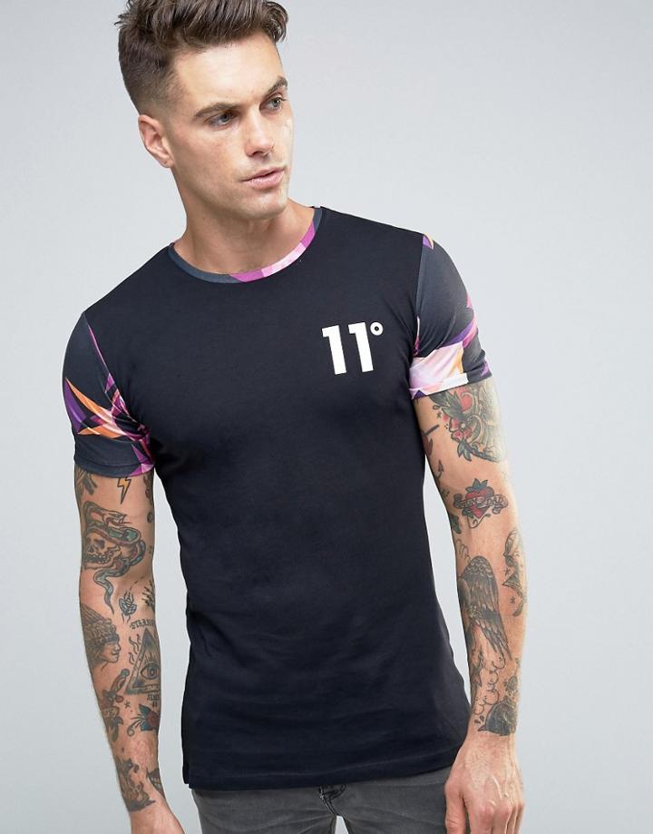 11 Degrees T-shirt With Sleeve Print - Black